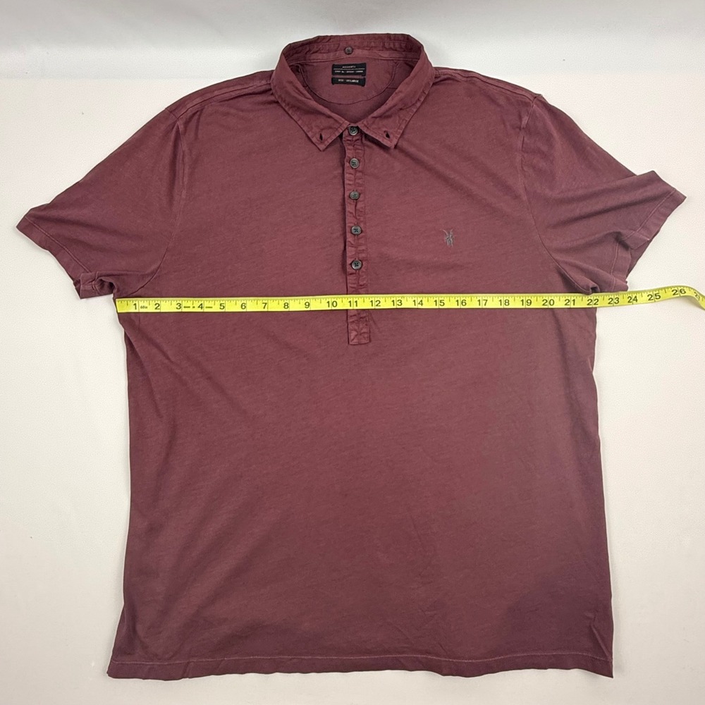 AllSaints Saints SS Polo Shirt Mens XXL Oxblood Burgundy Cotton MTJ602 Ramskull - Picture 6 of 11